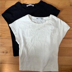 * Bundle*Zara Short Sleeve Crew Neck Tops - White & Black